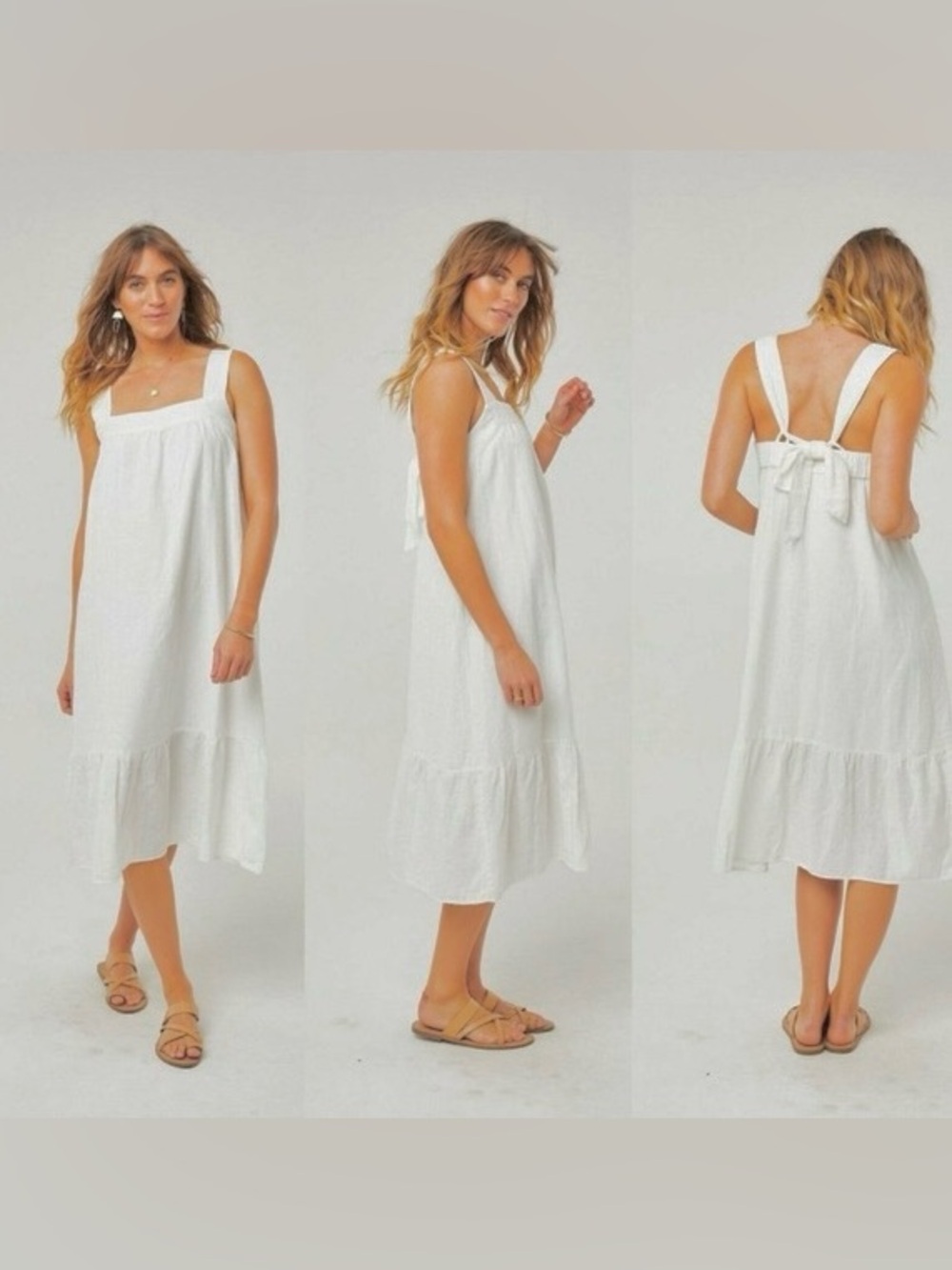 Carve Designs Rayne White Midi Tie Back Dress Flowy Coastal XS